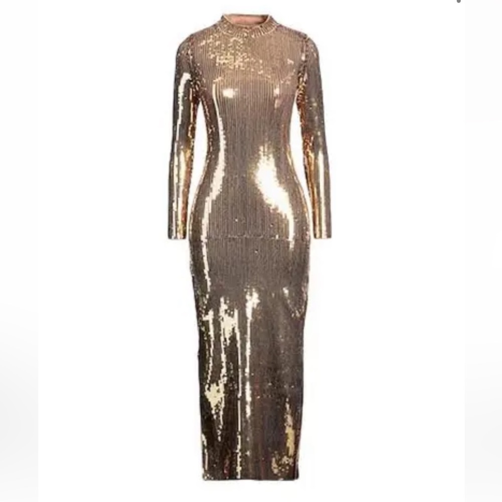 SANDRO Dore’ Gold Midi Dress Squin New $585- side split sexy bodycon BDay Bash🤩 - Picture 11 of 15